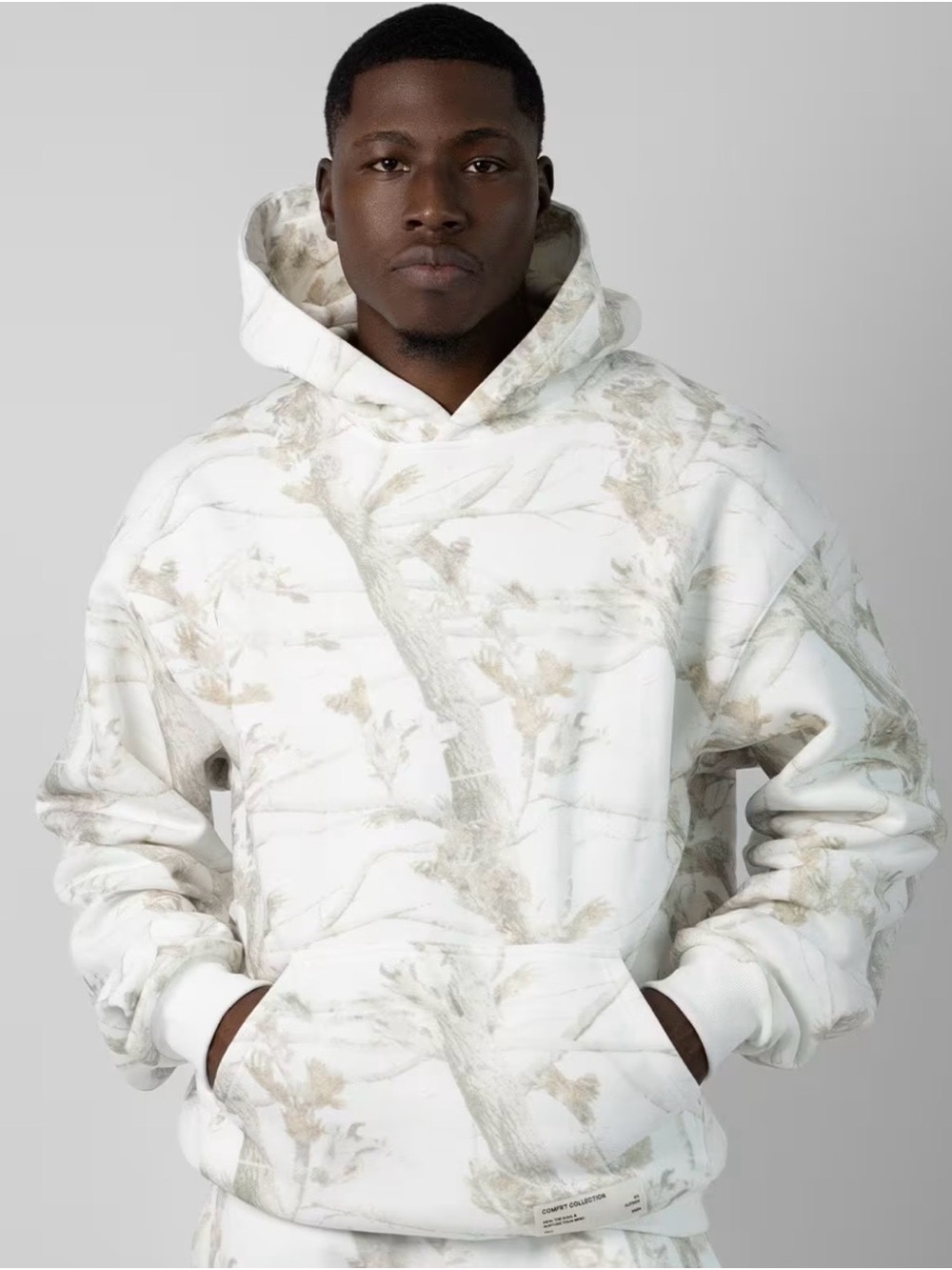 Comfrt Men's White Camo Pullover Hoodie